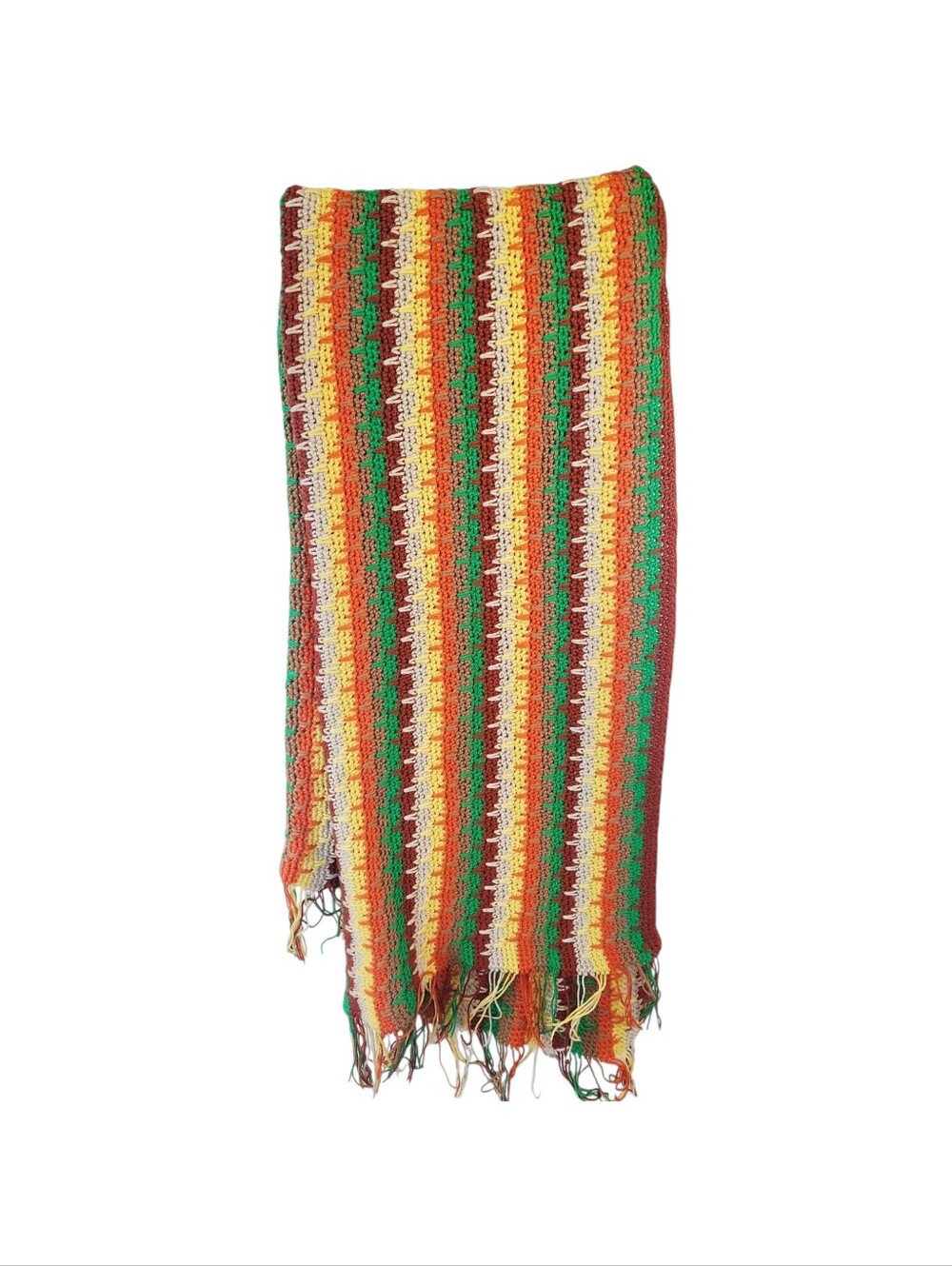 Vintage 70'S Handknit Retro Throw Blanket / Throw Rug / Textile 70" x 34"
